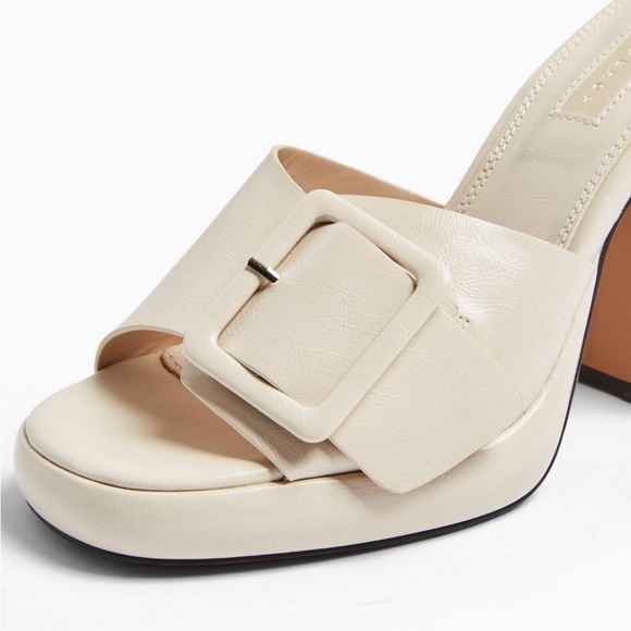 Topshop Reflect Ecru Buckle Sandal Mules in Cream, size 7.5 - Picture 4 of 11